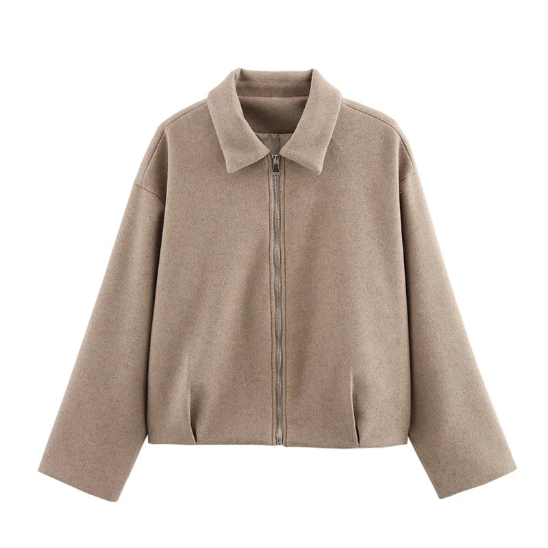 Kurze Jacke für Damen, lockerer Schnitt, Reißverschluss, Kragen, in verschiedenen Farben