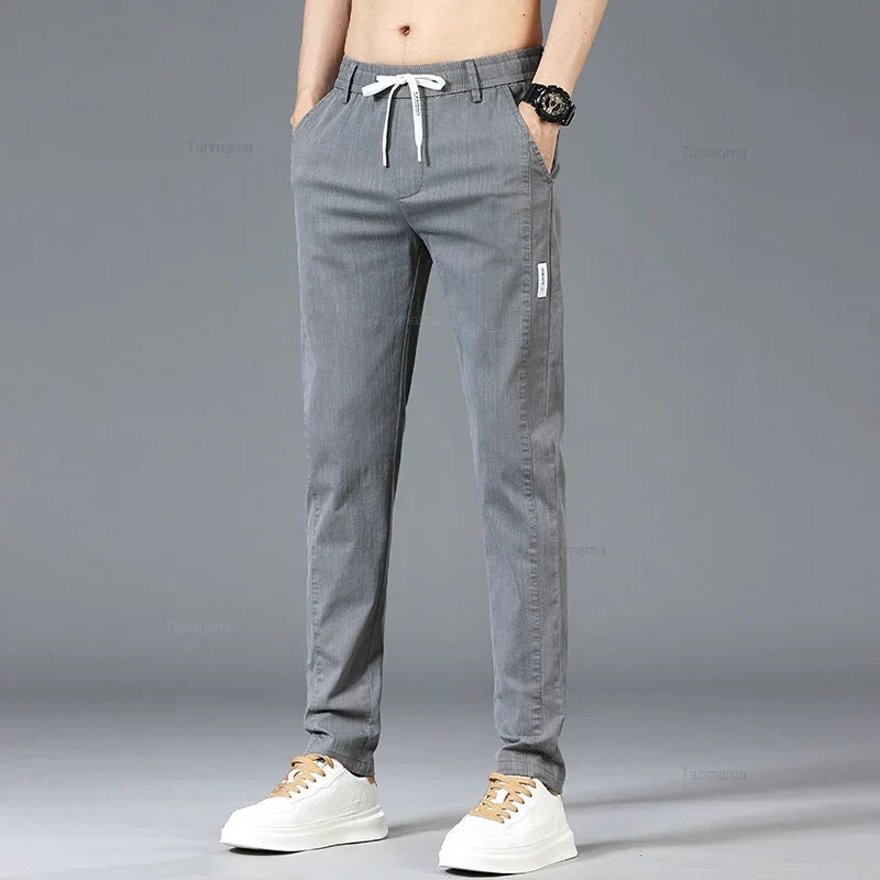 Herren Freizeithose Elastischer Bund Kordelzug Hellblau