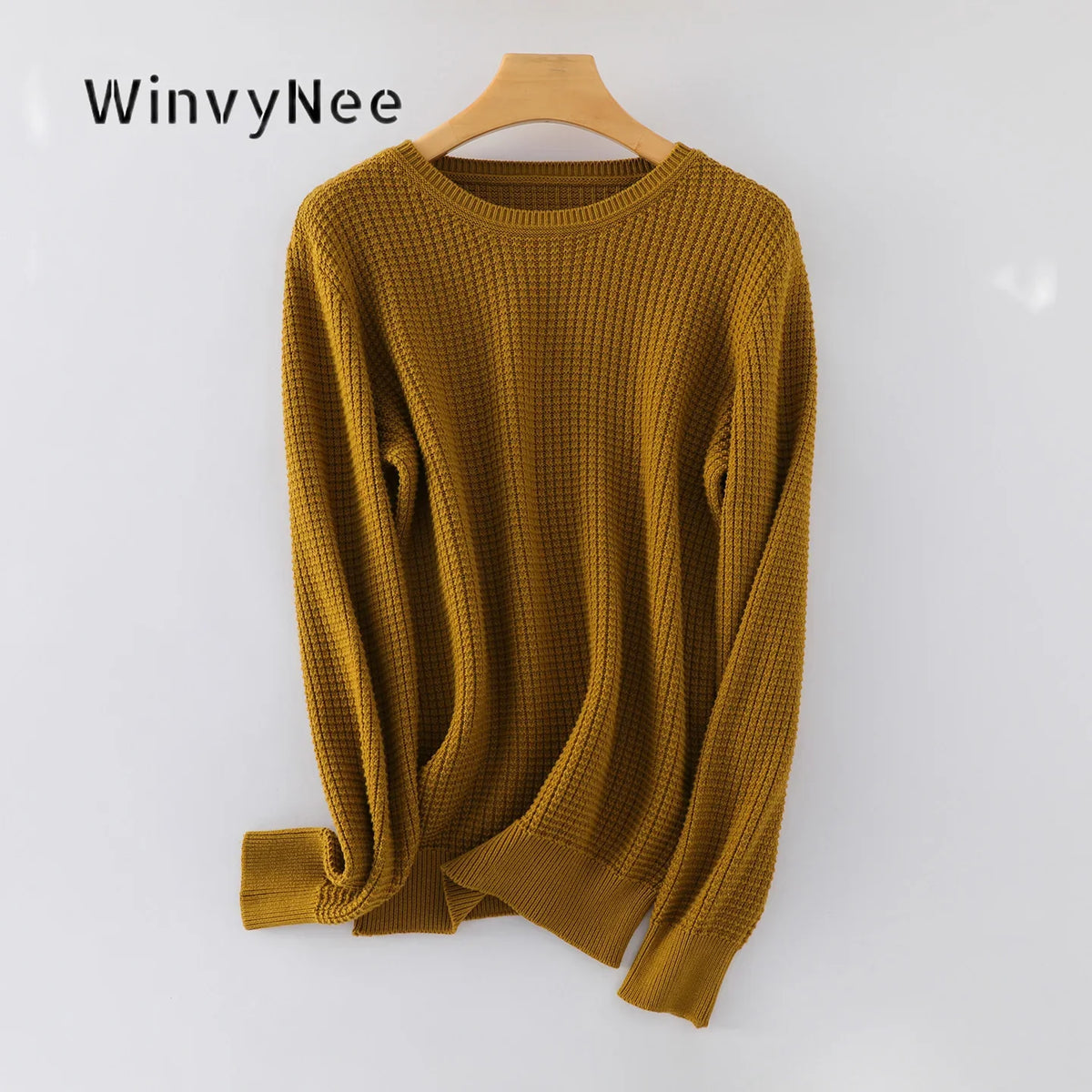 Damen Feinstrickpullover Rundhals Langarm Waffelmuster