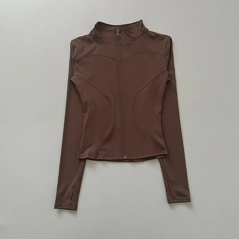 Damen Sportjacke mit Stehkragen & Reißverschluss, Langarm, schmale Passform