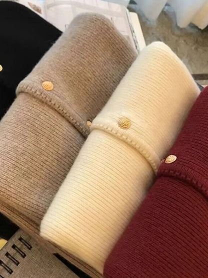 Damen Cardigan Rundhals Goldknöpfe Langarm Strickjacke