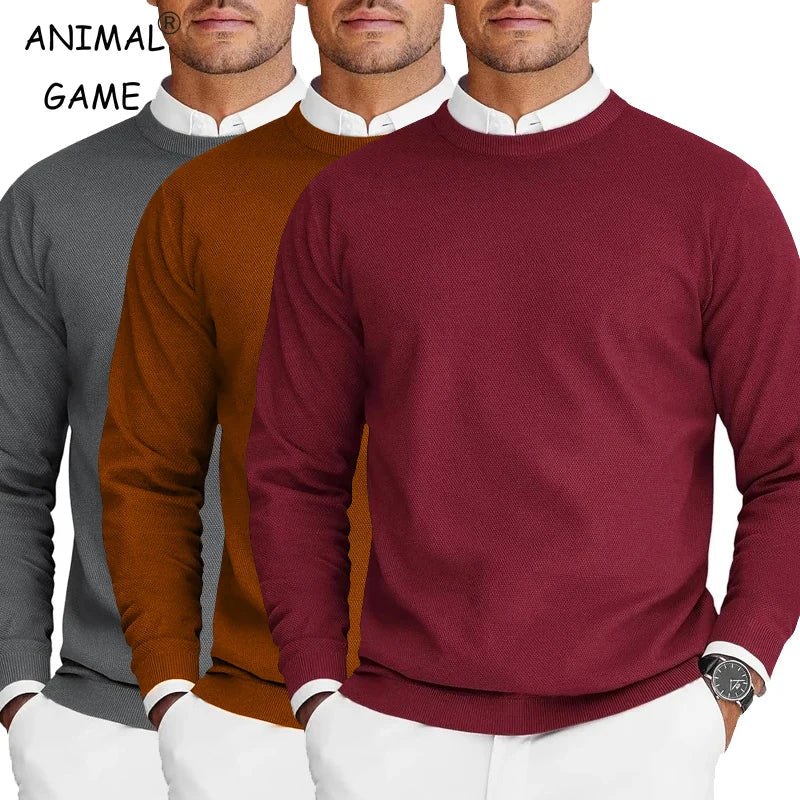 Herren Rundhals Pullover Langarm Feinstrick