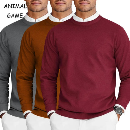 Herren Rundhals Pullover Langarm Feinstrick