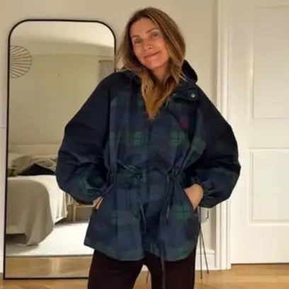 Damen Überwurfjacke kariert mit Kapuze