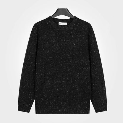 Herren Rundhals Pullover gesprenkelt meliert Langarm Strickpullover