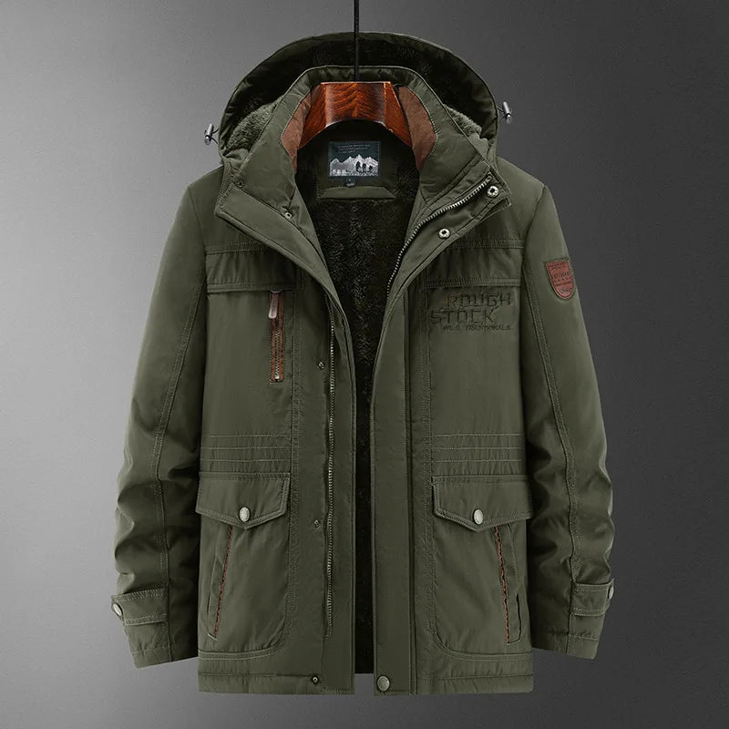 Herren Winterparka mit Kapuze, Teddyfutter und mehreren Taschen