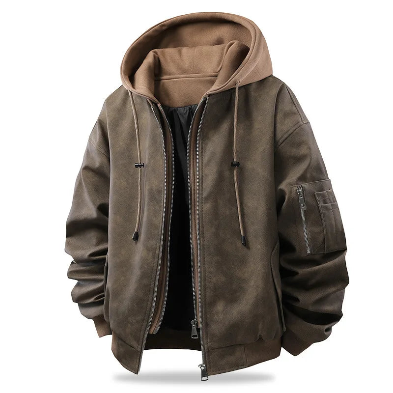 Bomberjacke Herren mit Kapuze Schwarz Freizeit Jacke Reißverschluss