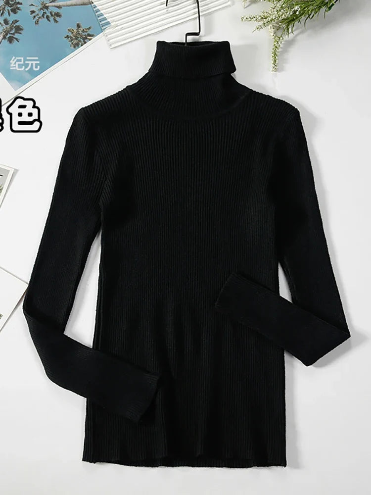 Gerippter Damen Rollkragenpullover Langarm Slim Fit