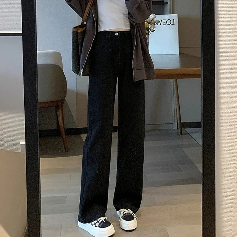 Damen Jeans High Waist Weites Bein Straight Fit