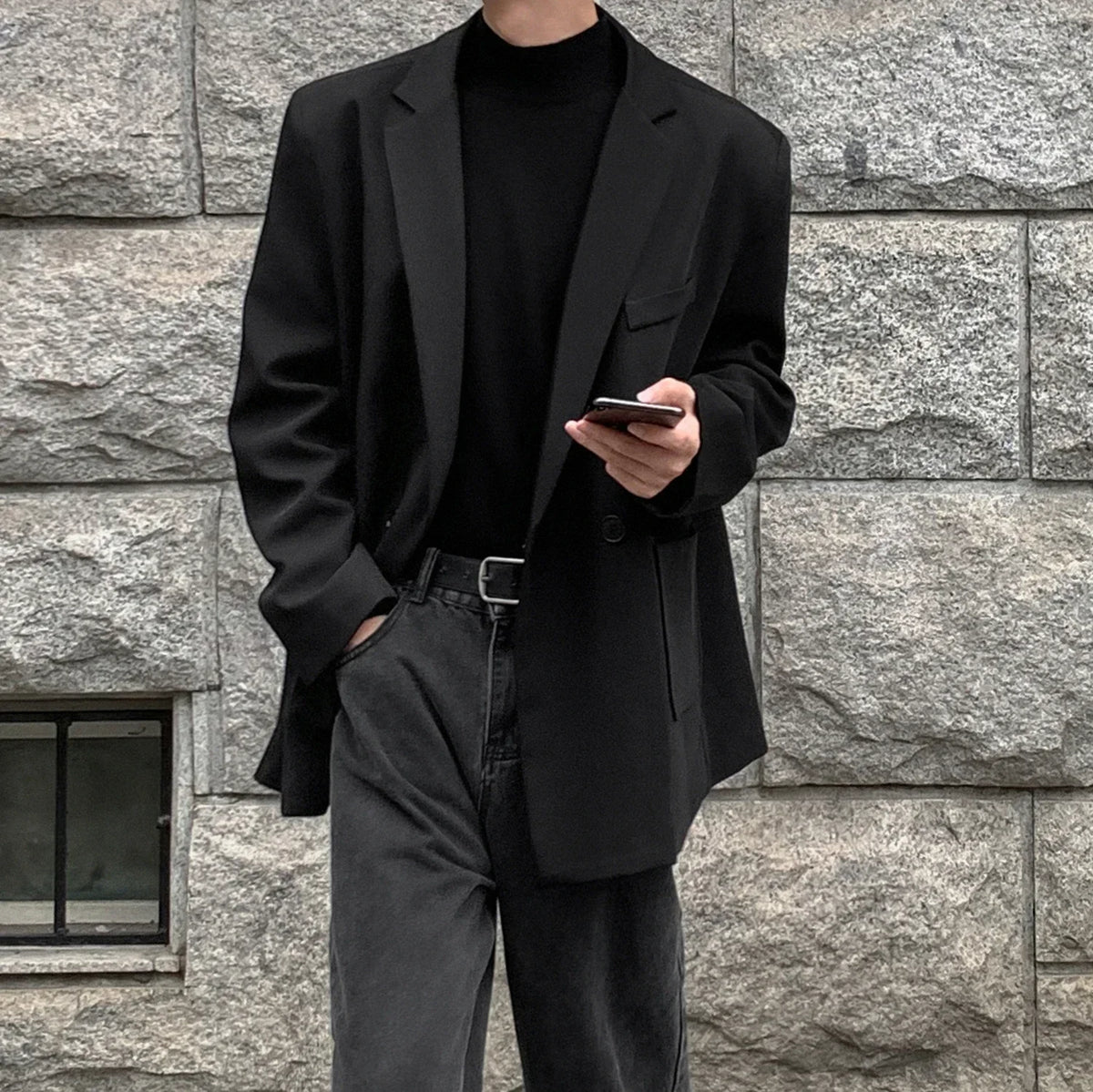 Herren Oversize Blazer Sakko Einreiher Modern Lässige Freizeit Jacke