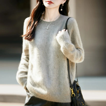 Damen Pullover Rundhals Langarm Strickpullover Weiche Optik
