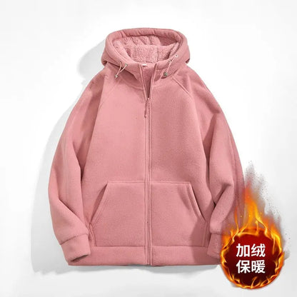 Unisex Kapuzenjacke mit Reißverschluss und Futter - Bequeme Winter Fleecejacke