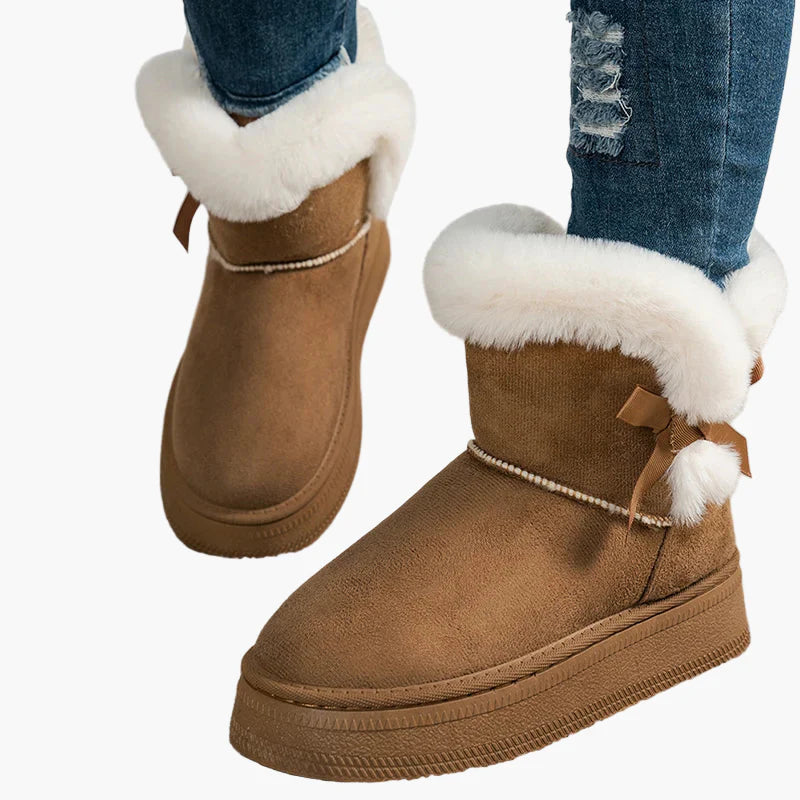 Damen Winter Stiefel mit Fellbesatz und Schleife – Warme, modische Winterboots für Alltag und Freizeit
