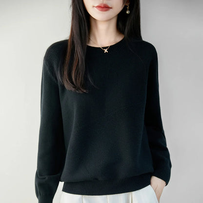 Damen Pullover Rundhals Langarm Strickpullover mit Textur