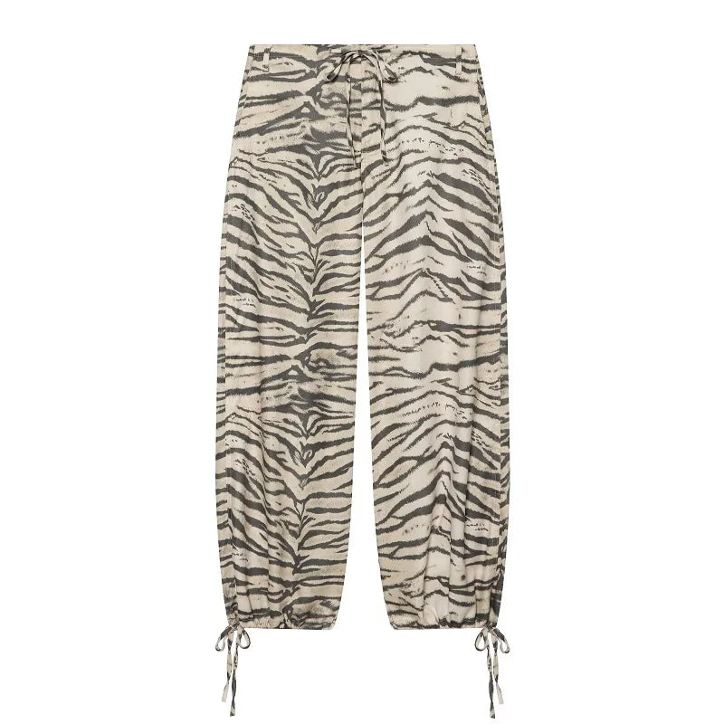 Damen Locker Geschnittene Hose mit Zebramuster Print und Kordelzug