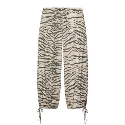 Damen Locker Geschnittene Hose mit Zebramuster Print und Kordelzug
