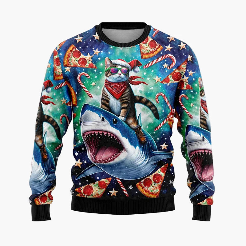Herren Ugly Christmas Sweater Hip Hop Santa – Lustiger Weihnachtspullover für Partys