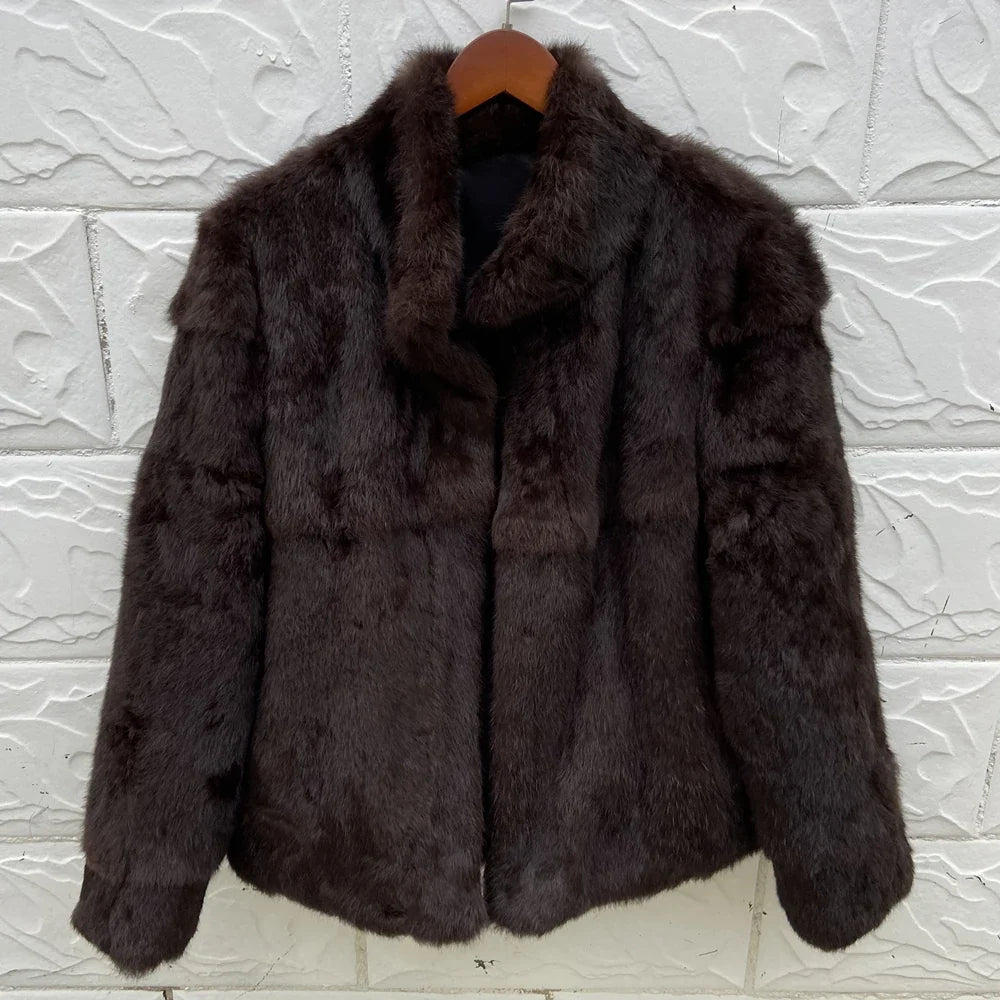 Damen Kurzmantel aus Kunstfell mit Stehkragen luxuriöse Winterjacke