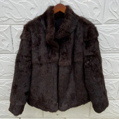 Damen Kurzmantel aus Kunstfell mit Stehkragen luxuriöse Winterjacke