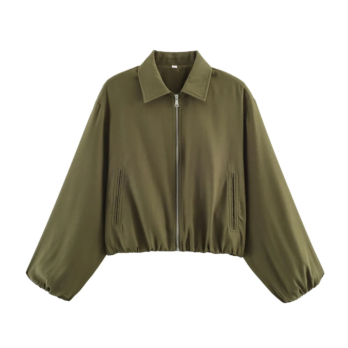 Damen Cropped Jacke Reißverschluss Stehkragen Langarm