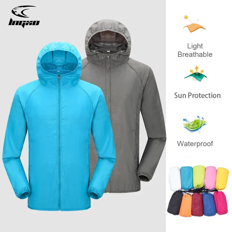 Unisex Leichte Kapuzenjacke Windbreaker Atmungsaktiv Sonnen- und Wasserschutz