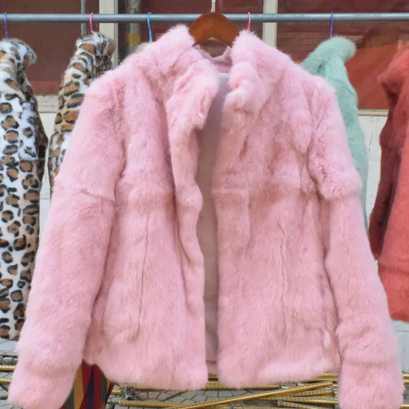 Damen Kurzmantel aus Kunstfell mit Stehkragen luxuriöse Winterjacke