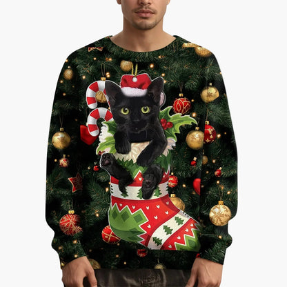 Herren Weihnachts-Sweatshirt mit Katzenmotiv – Lustiger Pullover für die Festtage und Winterzeit