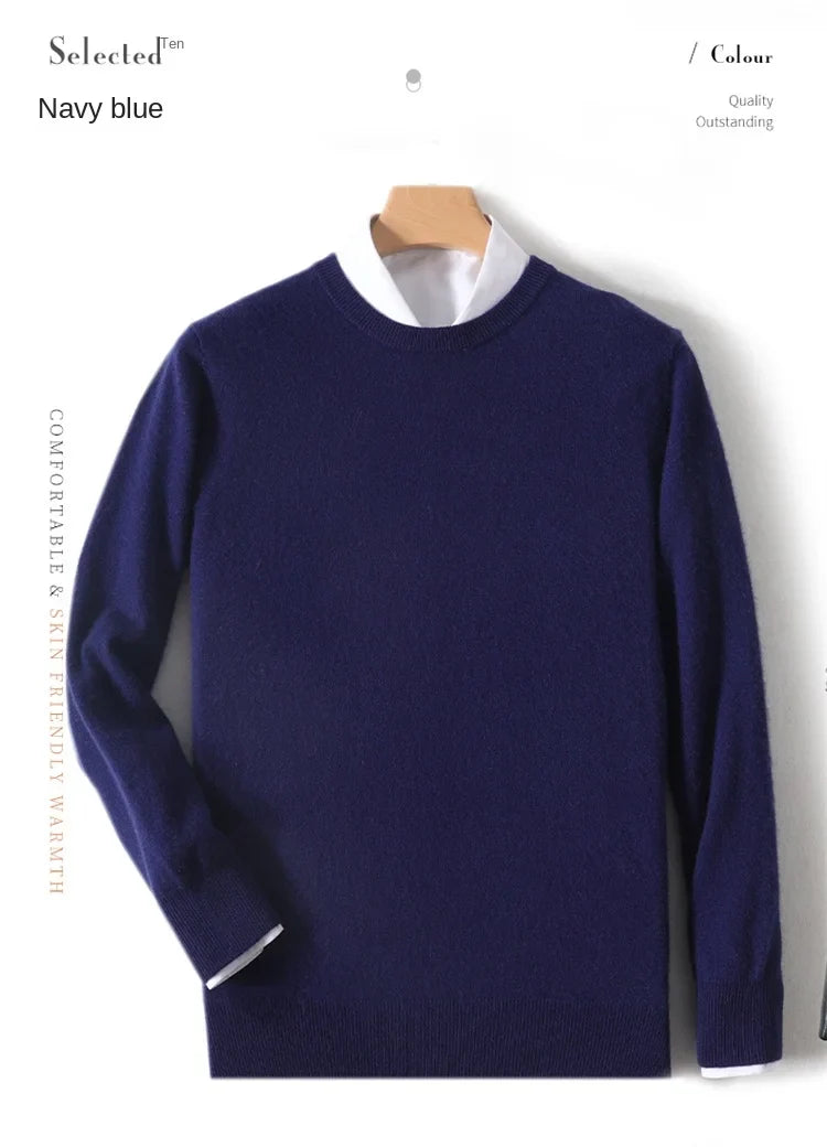 Herren Rundhals Pullover Langarm Feinstrick Basic