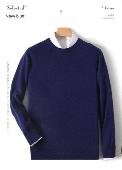 Herren Rundhals Pullover Langarm Feinstrick Basic