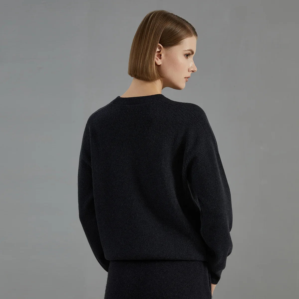 Damen Rundhals Pullover Gerippt mit Ziernaht