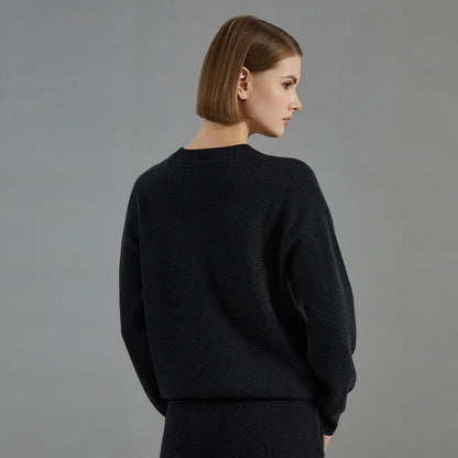 Damen Rundhals Pullover Gerippt mit Ziernaht