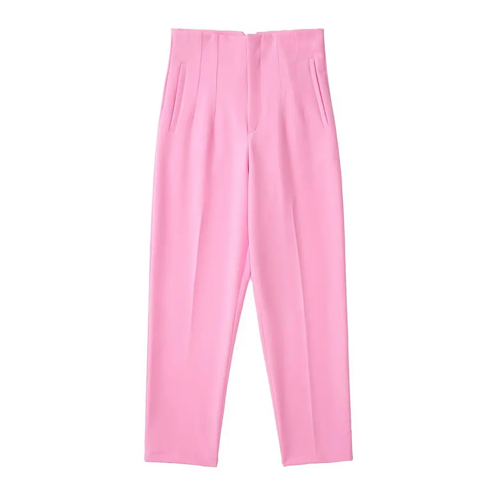 Damen Chinohose High Waist Gerade Beine Elegante Stoffhose Freizeithose