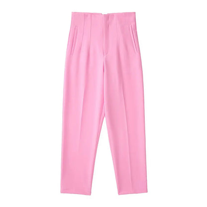 Damen Chinohose High Waist Gerade Beine Elegante Stoffhose Freizeithose