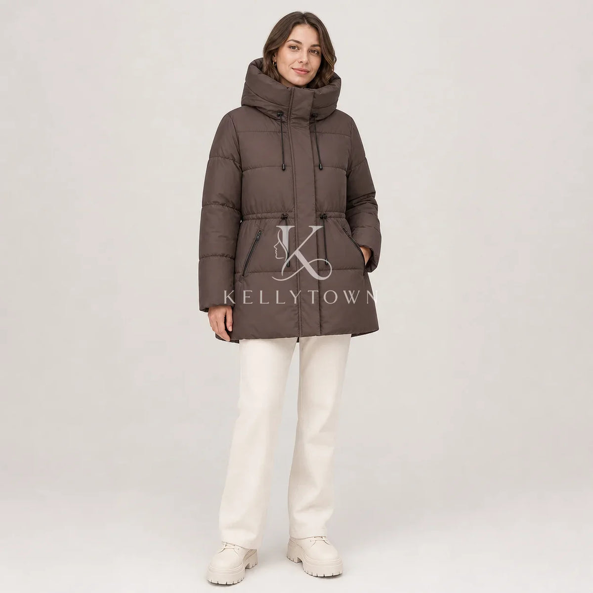 Damen Winter Steppjacke mit Kapuze & Kordelzug - Warme Puffajacke