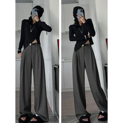 Damen Weite Hose Grau Hochtailliert Plissee