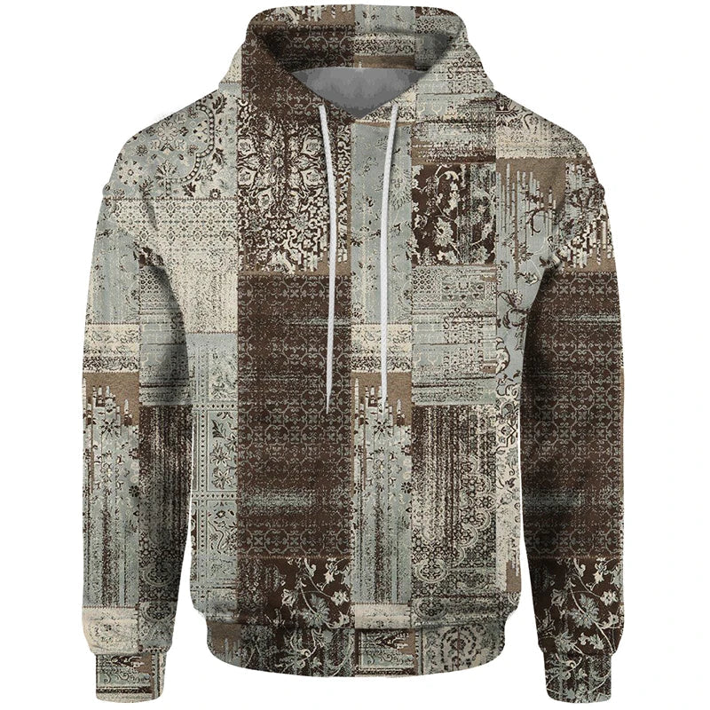 Hoodie Unisex Patchwork Muster Kordelzug Langarm