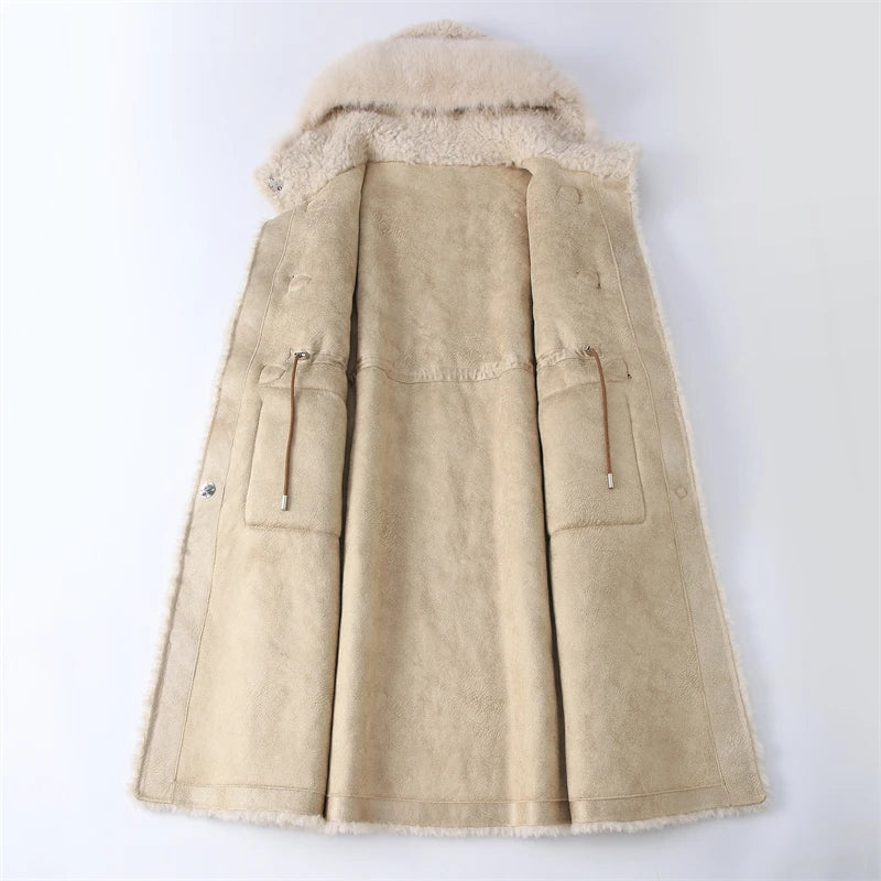 Damen Dufflecoat im Teddy-Look mit Kapuze und Fellkragen Beige