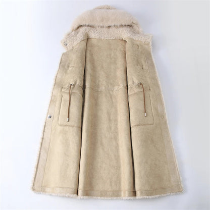 Damen Dufflecoat im Teddy-Look mit Kapuze und Fellkragen Beige