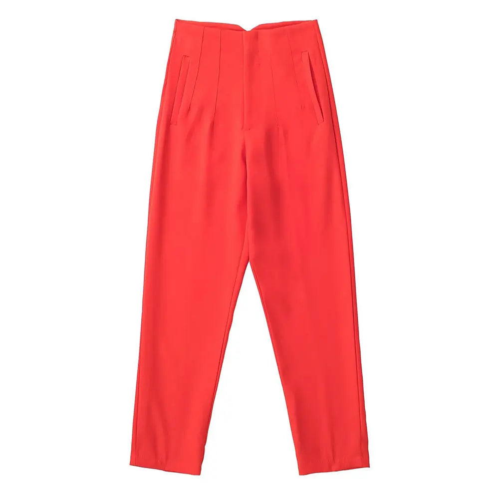 Damen Chinohose High Waist Gerade Beine Elegante Stoffhose Freizeithose