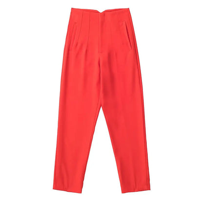 Damen Chinohose High Waist Gerade Beine Elegante Stoffhose Freizeithose