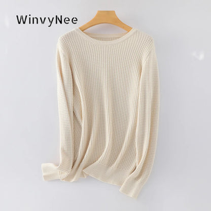 Damen Feinstrickpullover Rundhals Langarm Waffelmuster