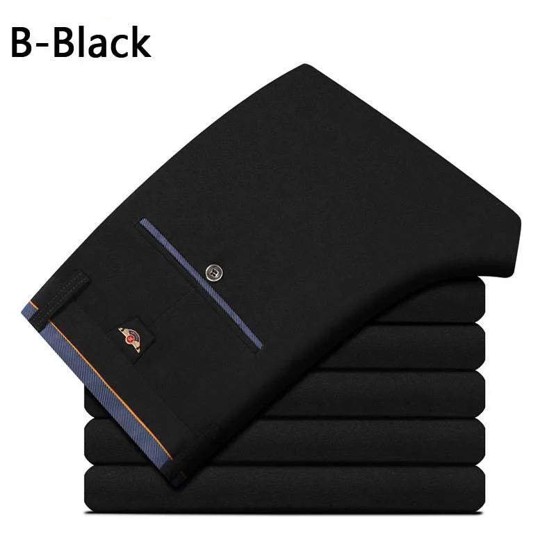 Herren Stretch Businesshose Schwarz Slim Fit Anzughose