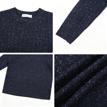 Herren Rundhals Pullover gesprenkelt meliert Langarm Strickpullover
