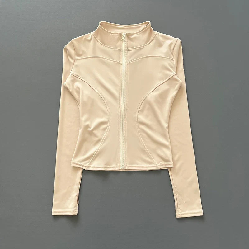 Damen Sportjacke mit Stehkragen & Reißverschluss, Langarm, schmale Passform