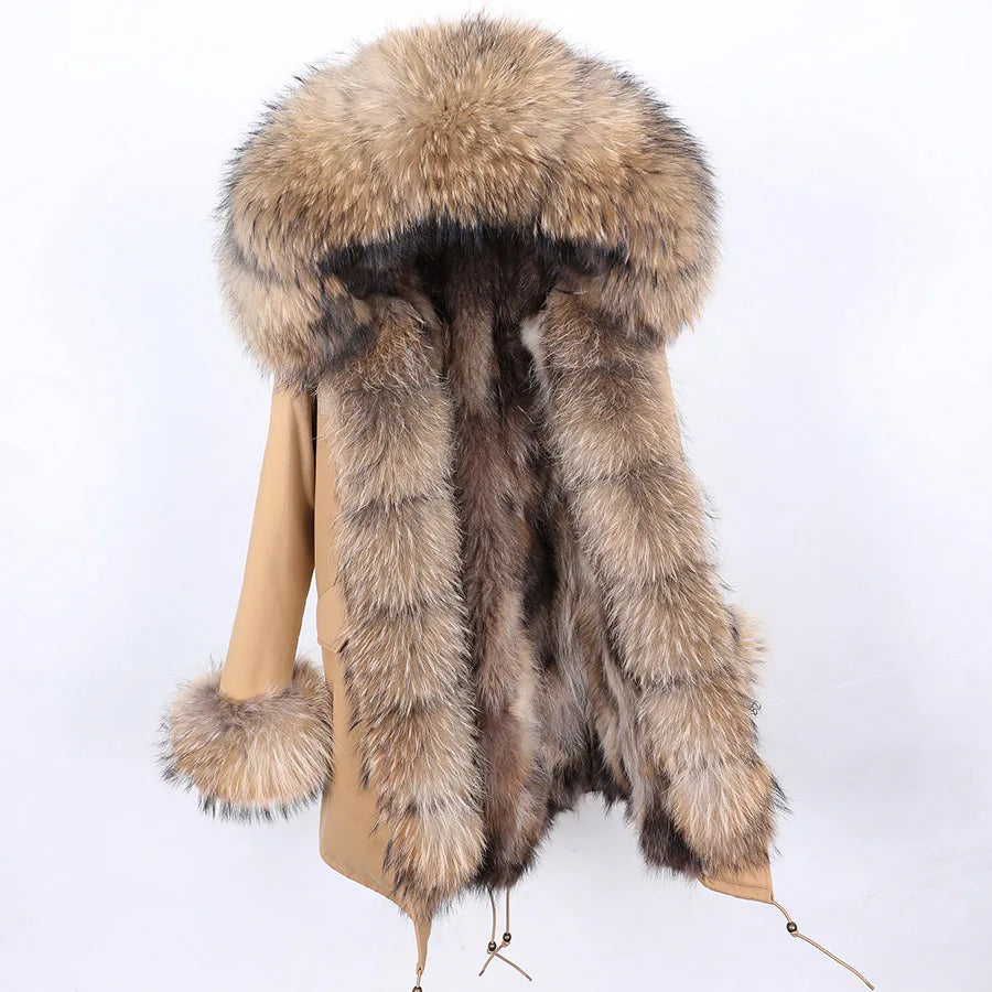 Damen Winterparka mit Kapuze & Pelzimitat-Futter in Rosa