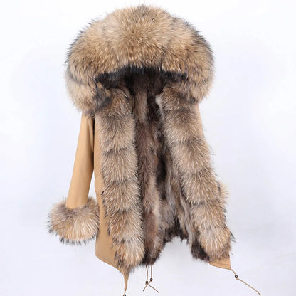 Damen Winterparka mit Kapuze & Pelzimitat-Futter in Rosa