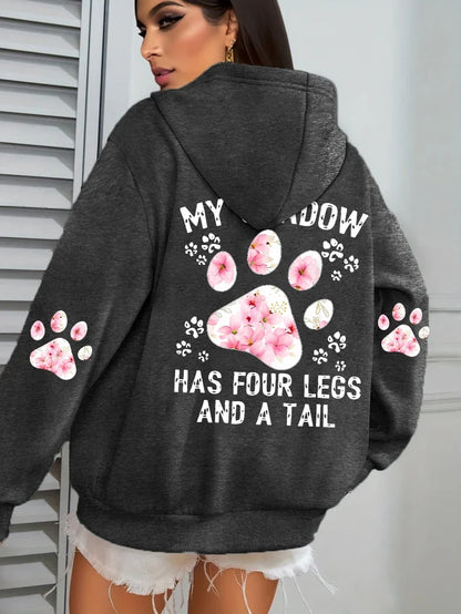 Damen Hoodie mit Kapuze und Blumen Pfotenabdruck Print