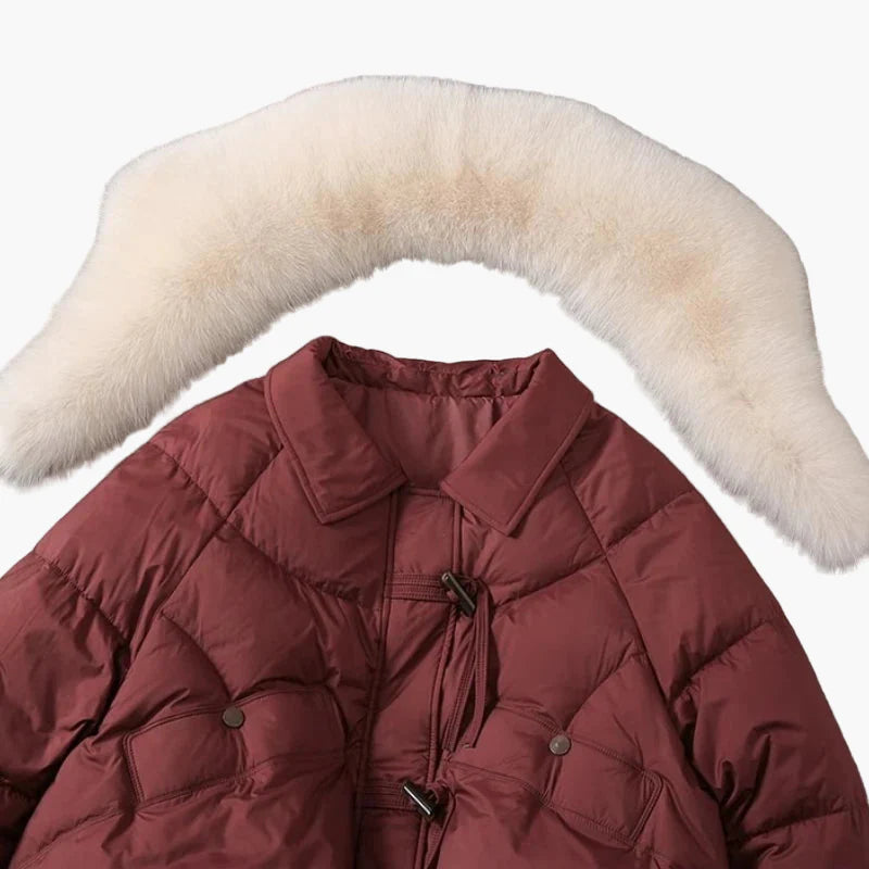 Damen Winterjacke mit großem Kunstpelzkragen, modische Steppjacke für kalte Tage