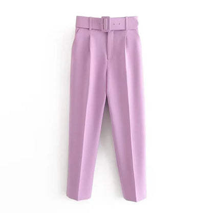 Damen Stoffhose mit hohem Bund, geradem Bein & Gürtel