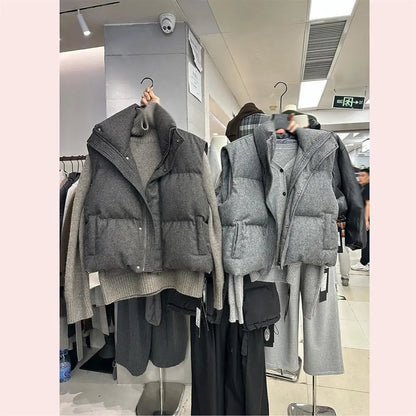 Gepolsterte Damen Weste mit Stehkragen - Grau